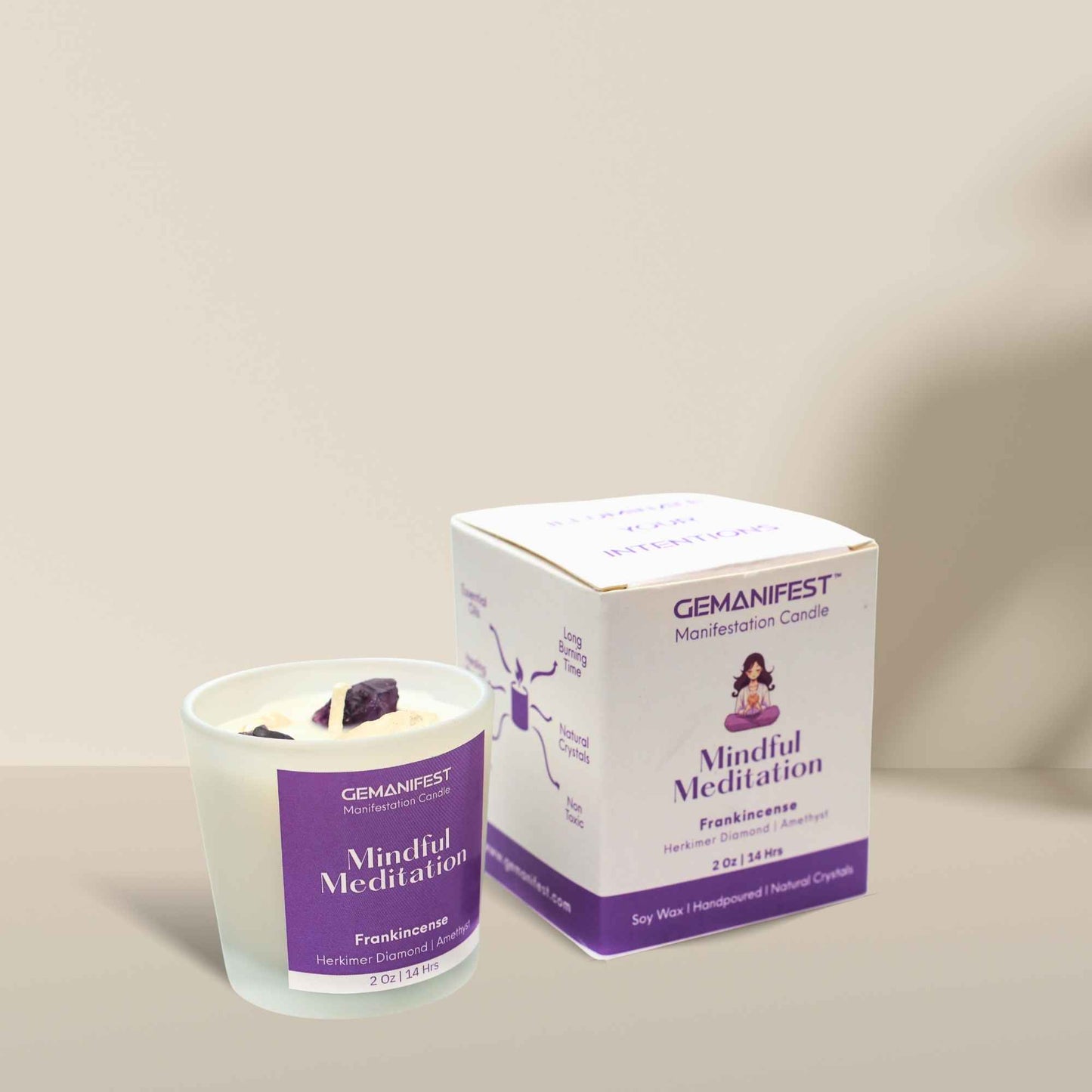 Mindful Meditation Candle with ready to gift packaging box for meditation and spiritual clarity.