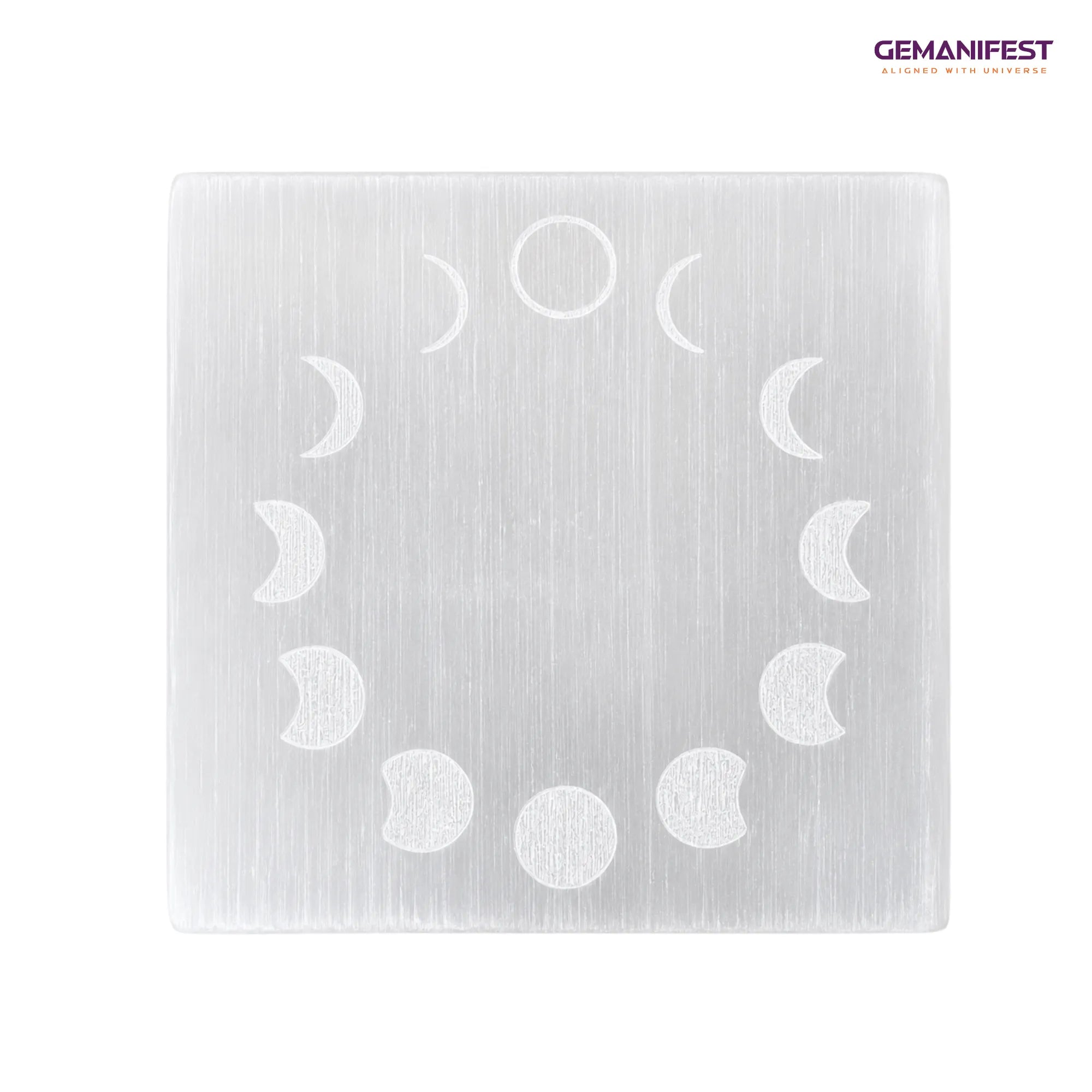 Moon Phases Selenite Charging Plate for Renewal & Daily Reflection