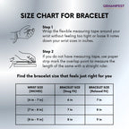 Size chart for bracelet with measurement instructions and GEMANIFEST branding.