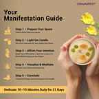 Step-by-step manifestation guide for using Positive Vibes crystal candle.