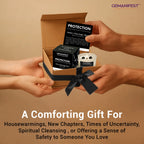Protection candle gift box with affirmation card being exchanged as present.