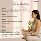 Woman meditating with steps on how to manifest with Pyrite bracelet