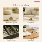 GEMANIFEST product placement guide with images of a Pyrite pyramid in different settings.