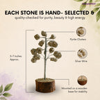 Decorative stone tree with labeled components on a beige background