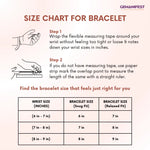 Size chart for bracelet with measurement instructions and Gemanifest branding.