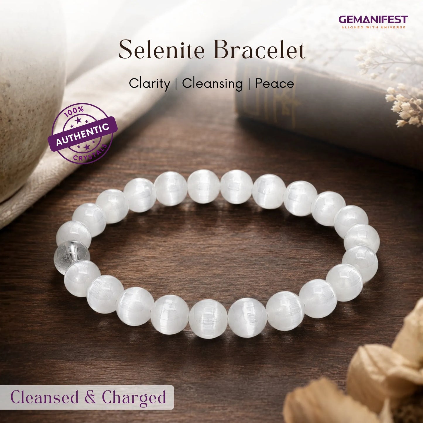 Natural Selenite Bracelet for Calmness & Energy Cleansing
