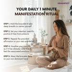 Woman meditating in a serene room with text on daily manifestation ritual