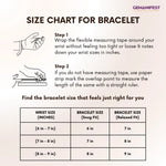 Size chart for bracelet with measurement instructions and GEMANIFEST branding.