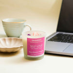 Self Love Manifestation Candle with lifestyle shoot for Inner Peace and Confidence.