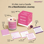 Self Love manifestation candle gift set with affirmation cards and ritual guide.