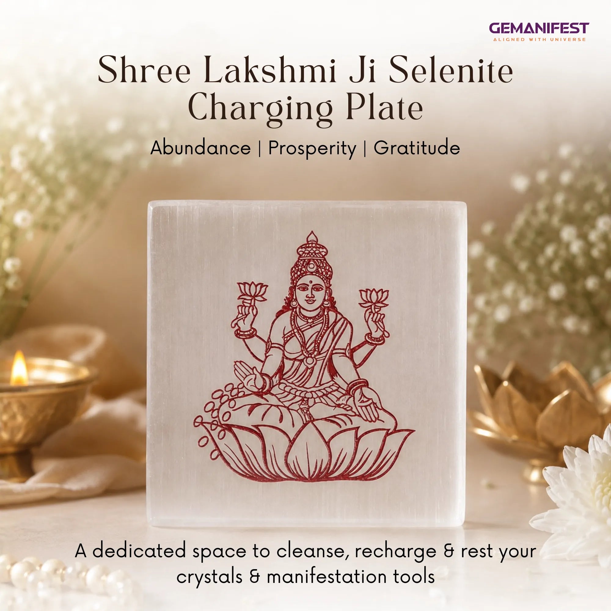 Shree Lakshmi Ji Selenite Charging Plate for Prosperity and abundance