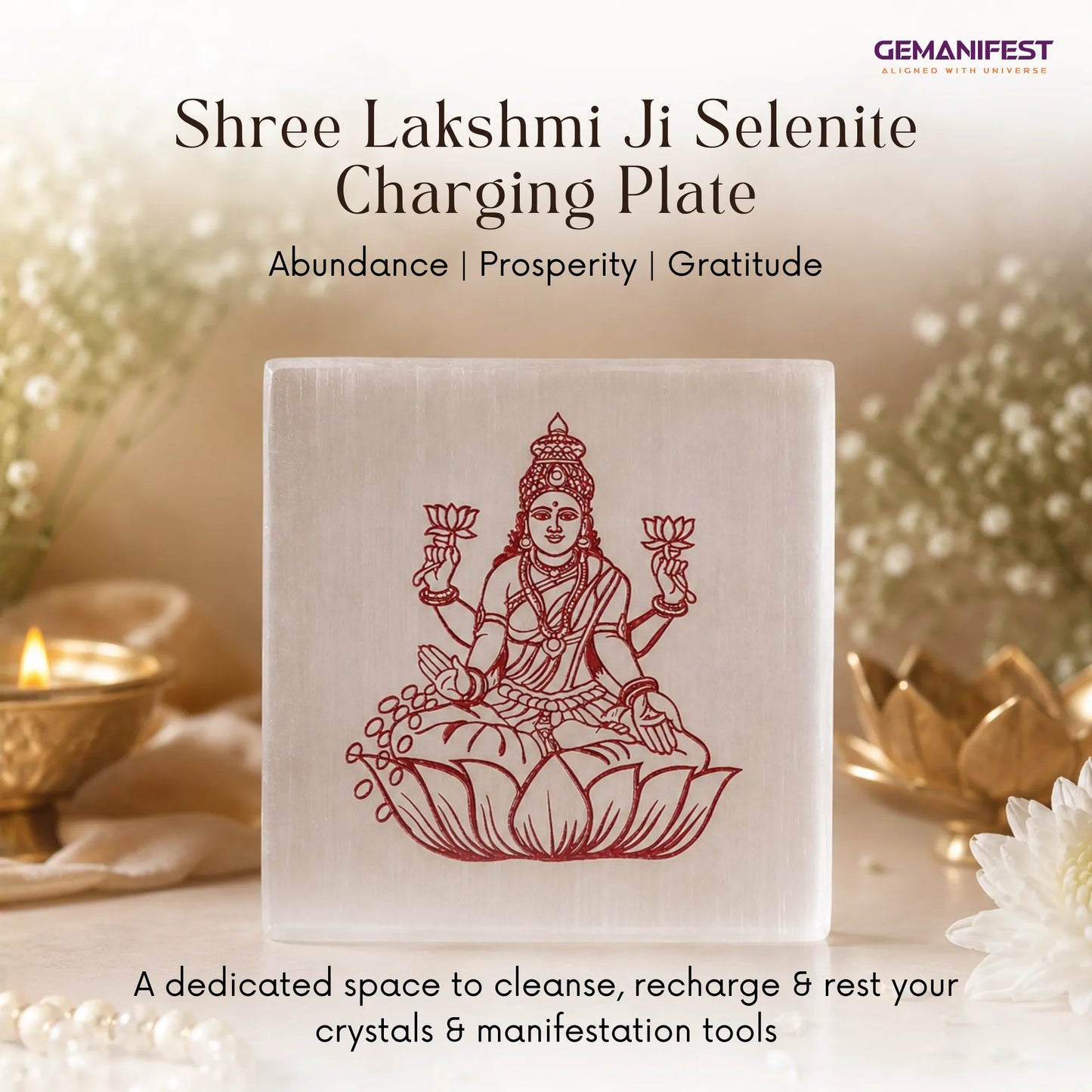 Shree Lakshmi Ji Selenite Charging Plate for Prosperity and abundance