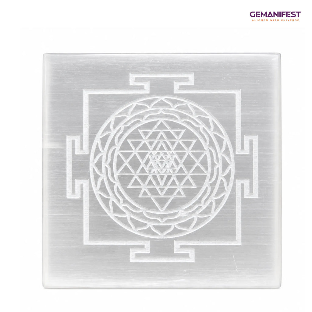 Shree Yantra Selenite Charging Plate for Clarity & Manifestation
