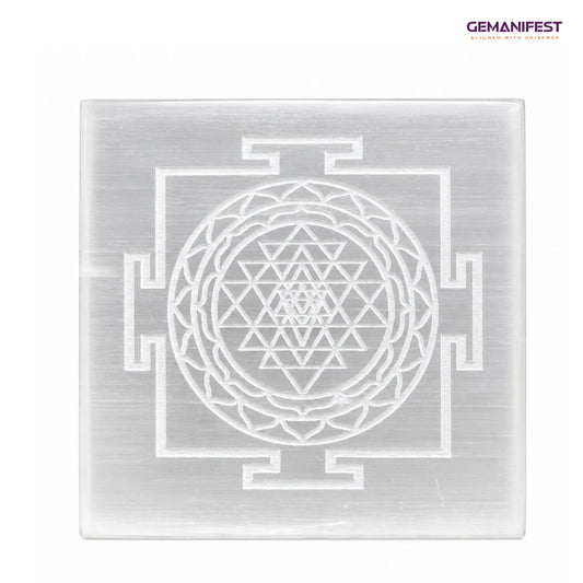 Shree Yantra Selenite Charging Plate for Clarity & Manifestation