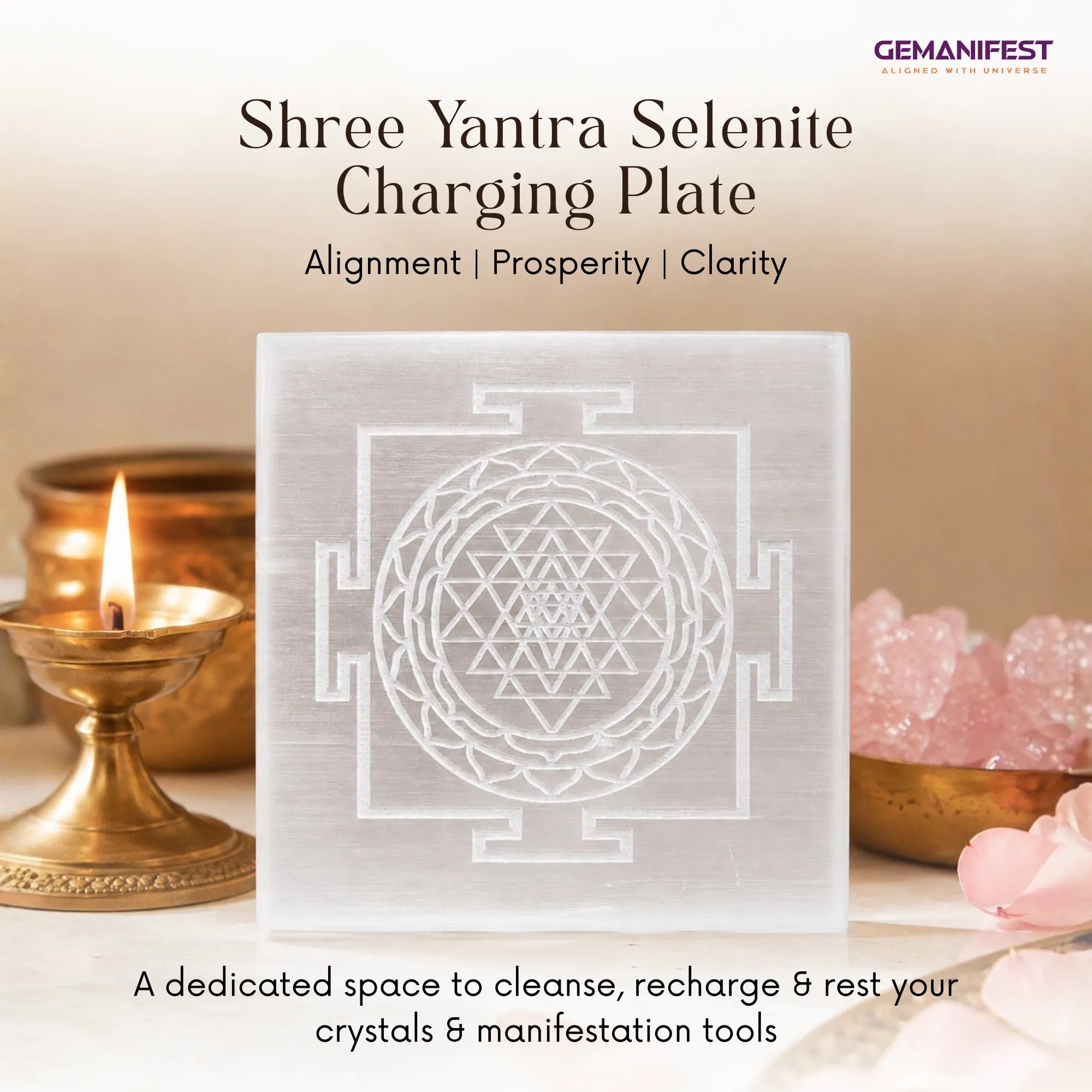 Shree Yantra Selenite Charging Plate for Clarity & Manifestation