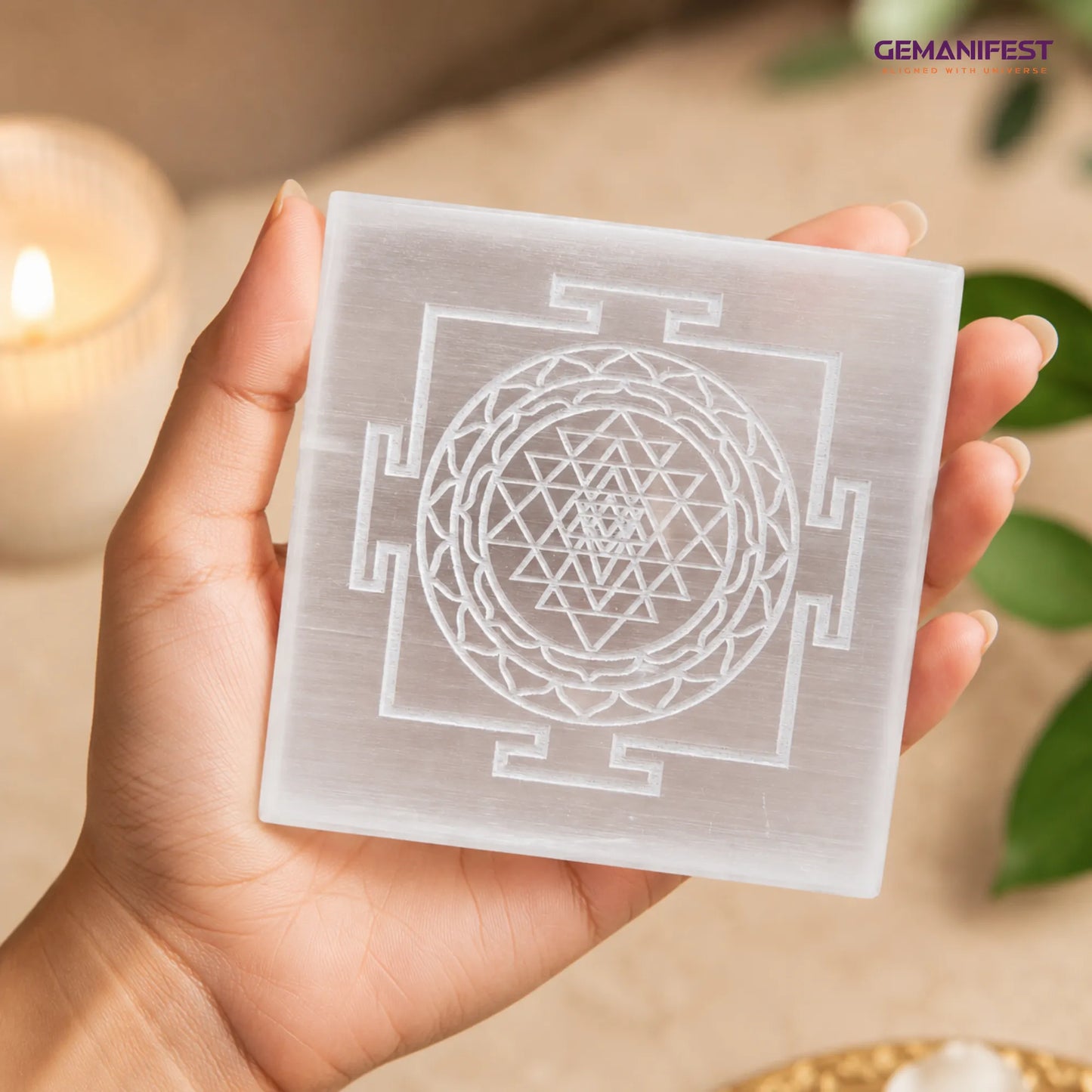 Shree Yantra Selenite Charging Plate for Clarity & Manifestation