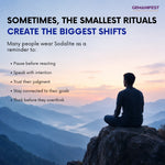 Person sitting on a mountain with text about Sodalite and its benefits
