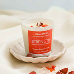 Strength Manifestation Candle with Carnelian & Red Jasper Crystals for Energy & Motivation.