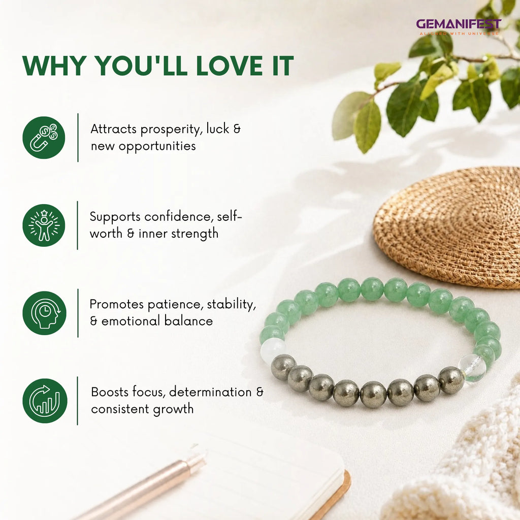 Taurus Zodiac Bracelet – Green Aventurine & Pyrite for Wealth