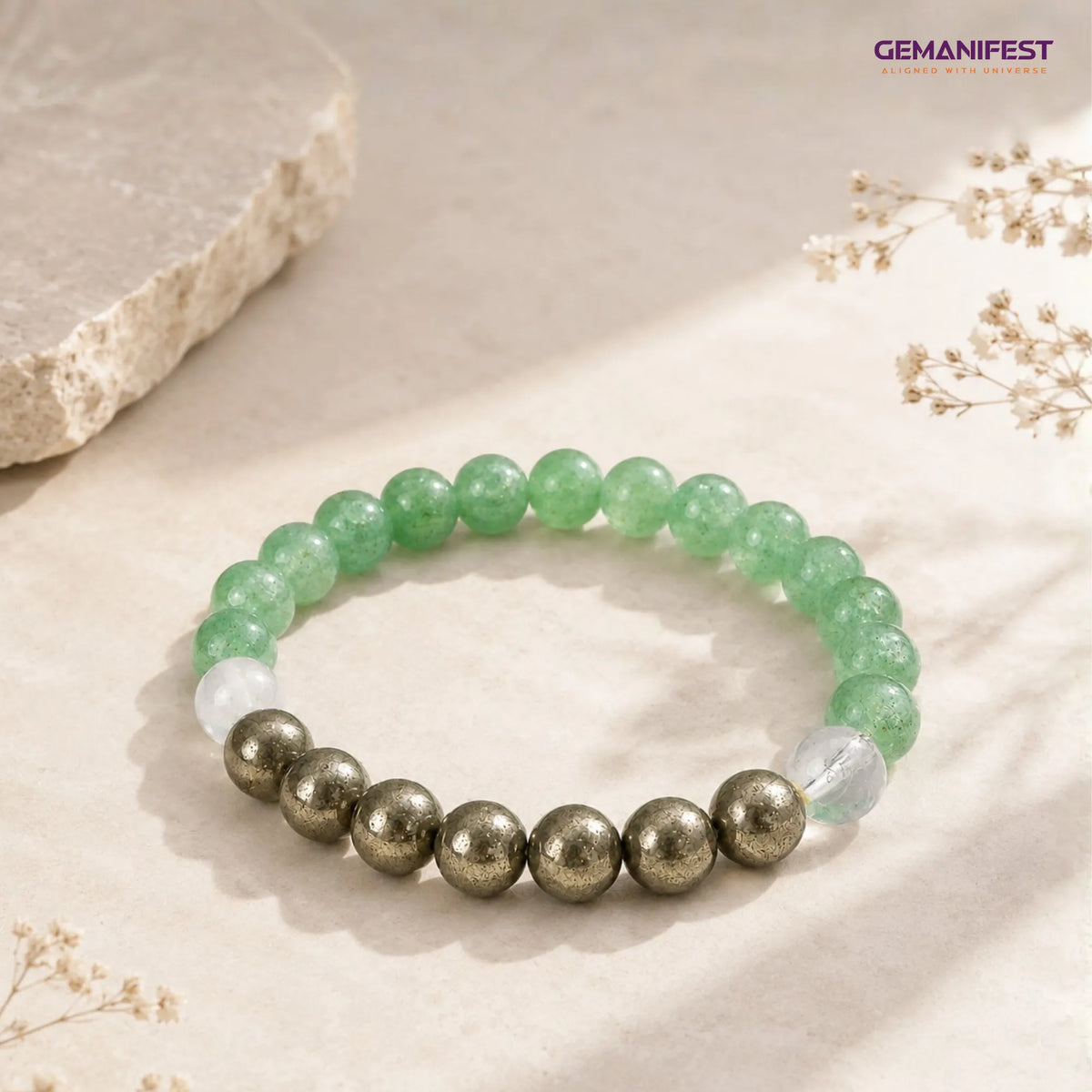 Taurus Zodiac Bracelet – Green Aventurine & Pyrite for Wealth