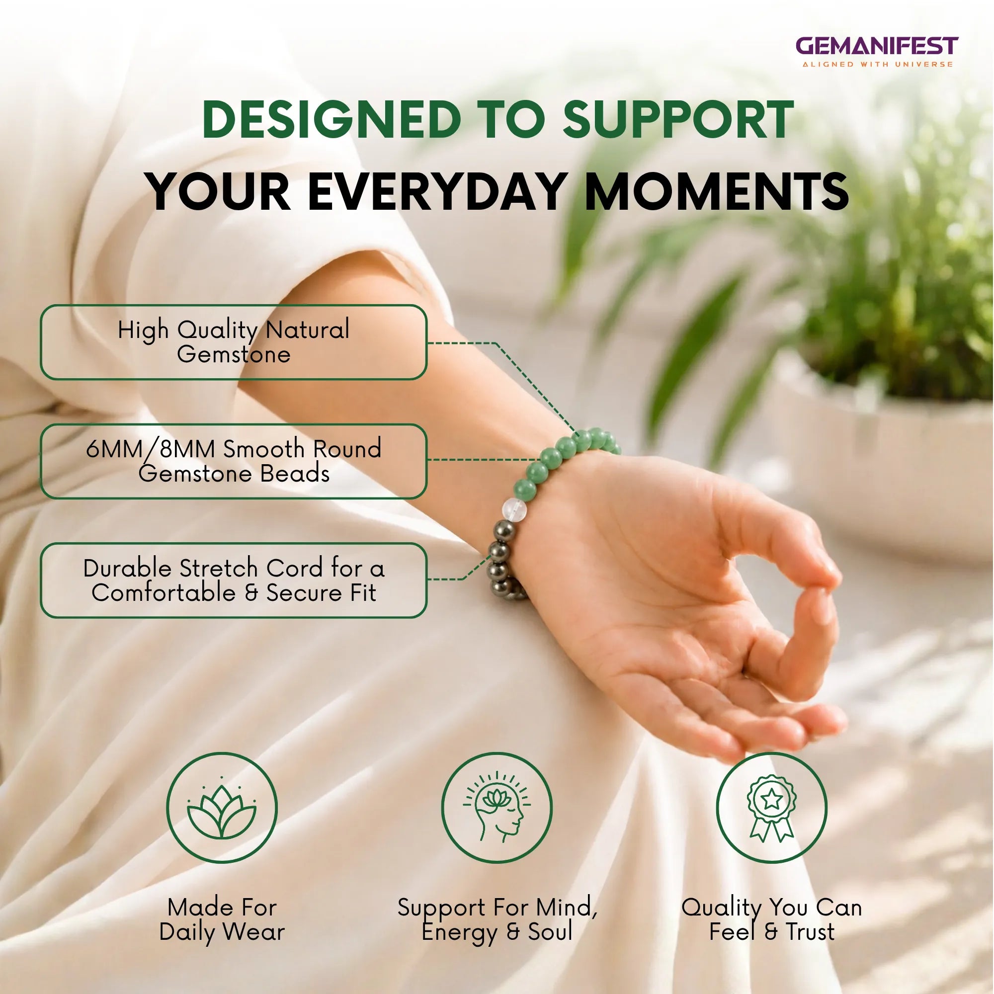 Taurus Zodiac Bracelet – Green Aventurine & Pyrite for Wealth