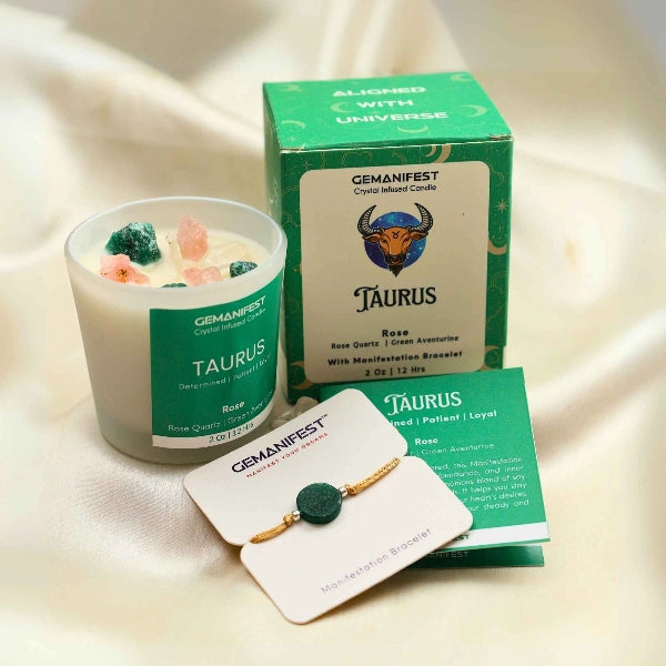 Taurus Zodiac Manifestation Candle with full kit set for grounding, abundance, and love.