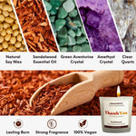 Thank You for Helping Me Grow Candle with Green Aventurine and Amethyst crystals and Sandalwood essential oil for gratitude and appreciation.