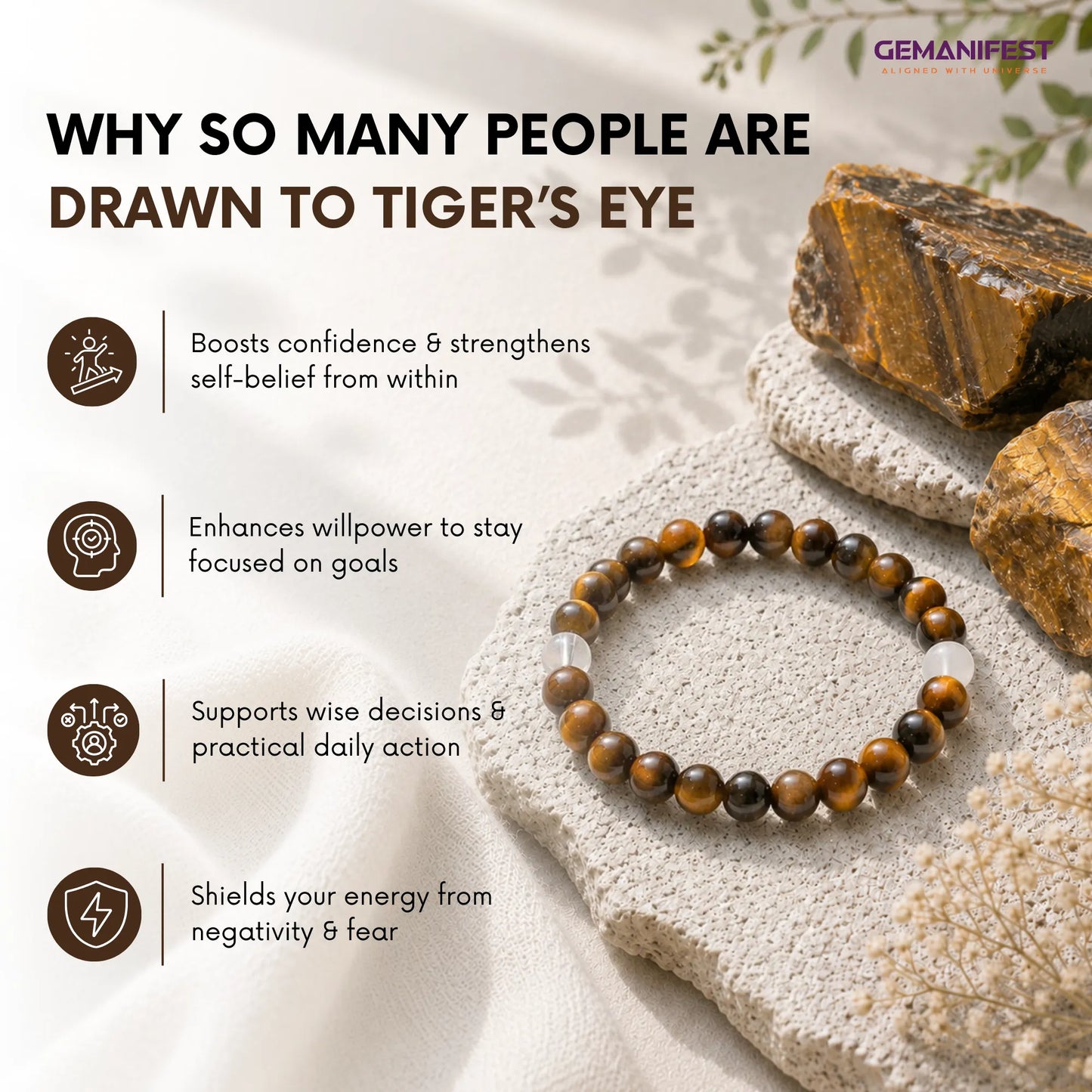 Courage and Confidence Tiger's Eye Manifestation Bracelet