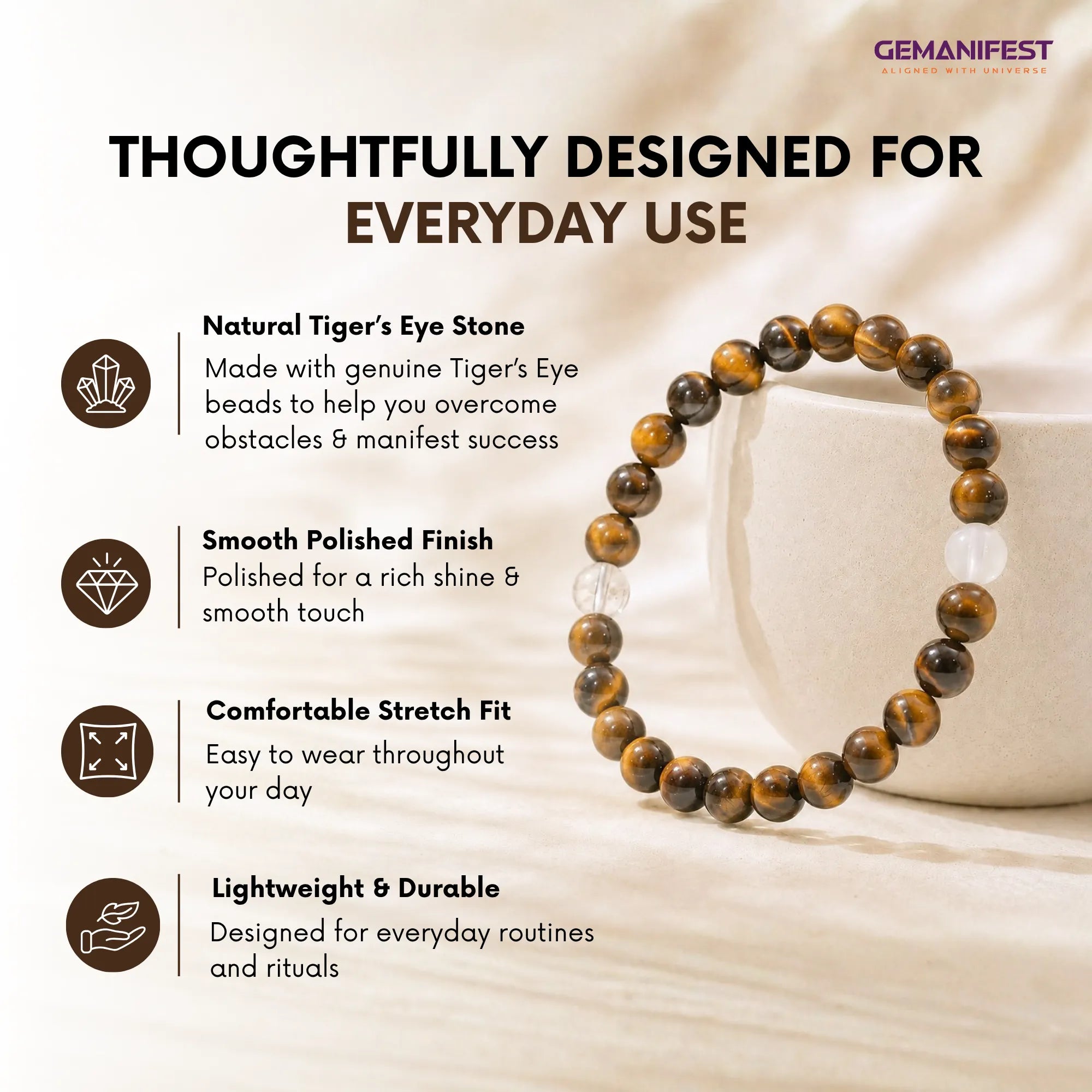 Courage and Confidence Tiger's Eye Manifestation Bracelet