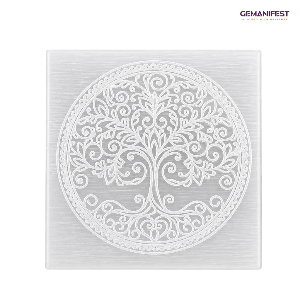 Tree of Life Selenite Charging Plate for Grounding & Manifestation
