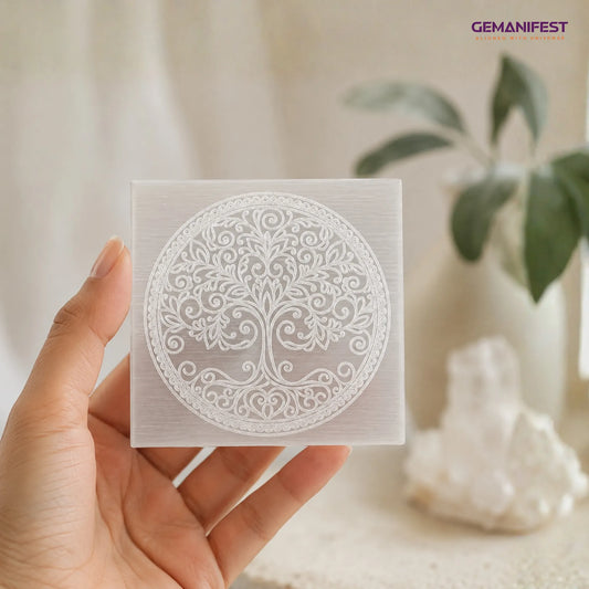Tree of Life Selenite Charging Plate for Grounding & Manifestation