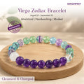 GEMANIFEST Virgo bracelet with amethyst and fluorite beads on a beige background