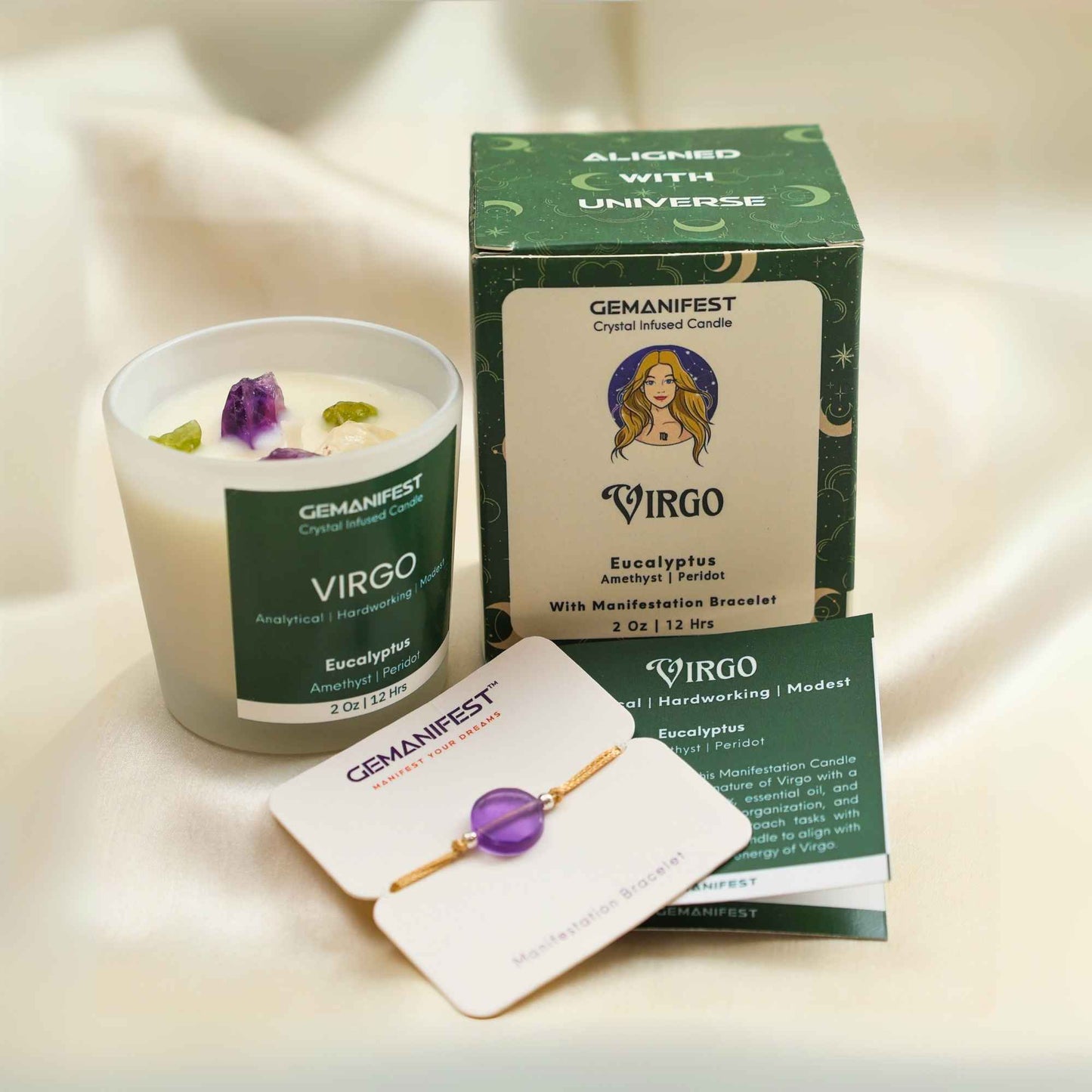Virgo Zodiac Manifestation Candle with full kit set for clarity and grounding.