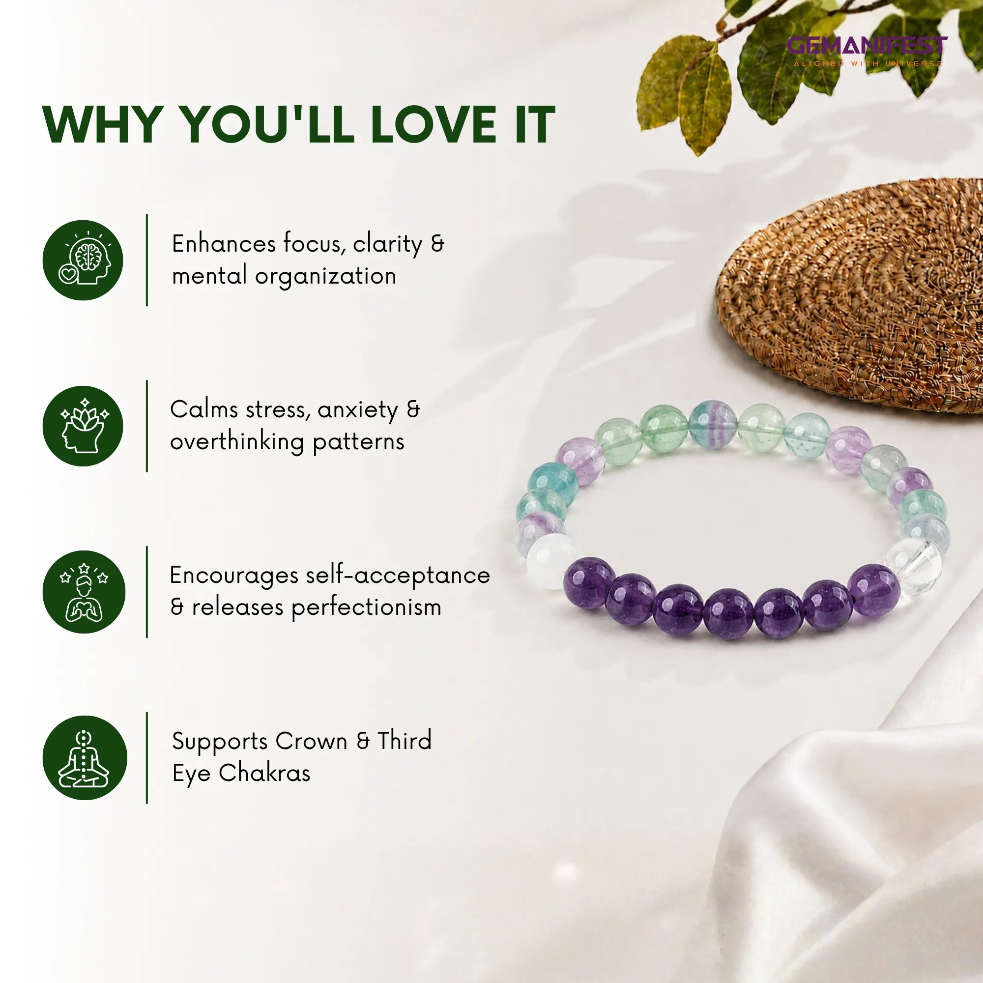Virgo Zodiac Bracelet with Amethyst & Fluorite for Peace