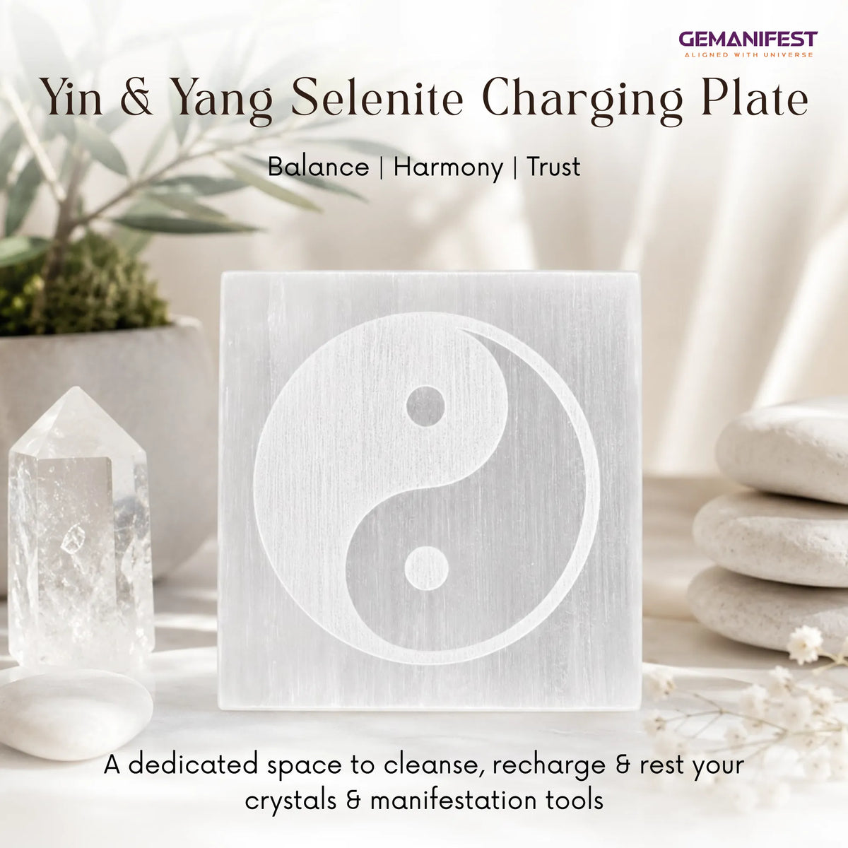 Yin Yang Selenite Charging Plate for Balance & Alignment