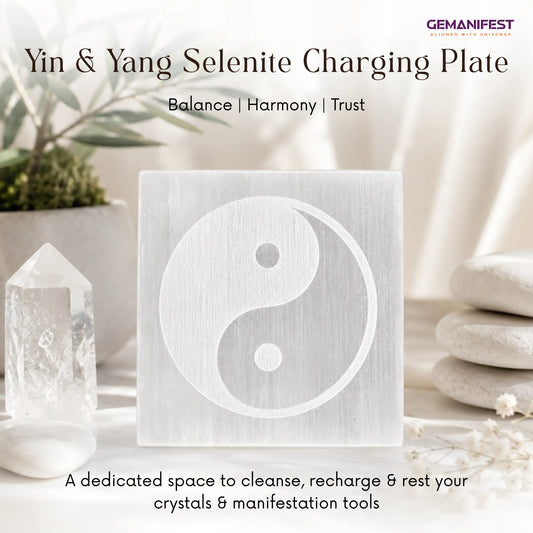 Yin Yang Selenite Charging Plate for Balance & Alignment