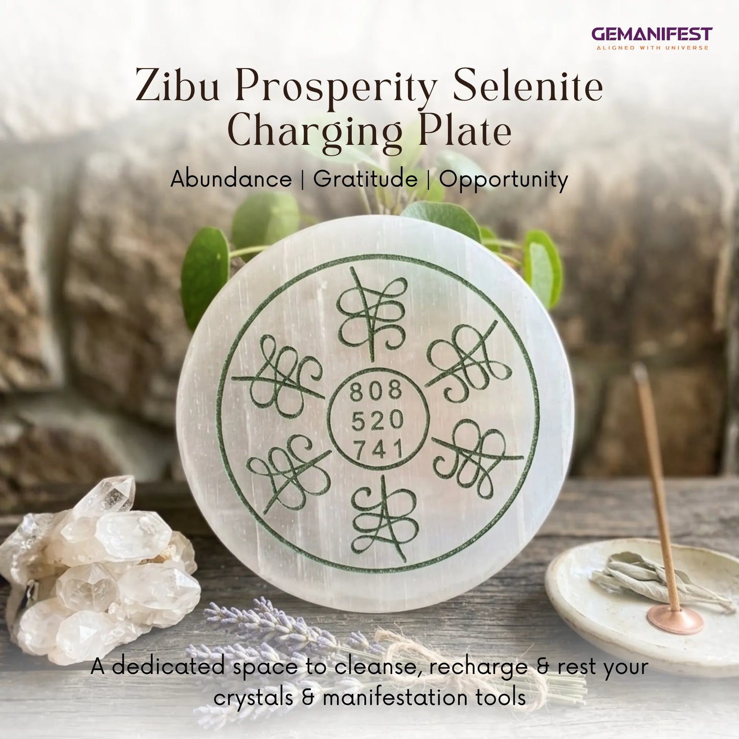 Zibu Prosperity Selenite Charging Plate for Abundance Manifestation