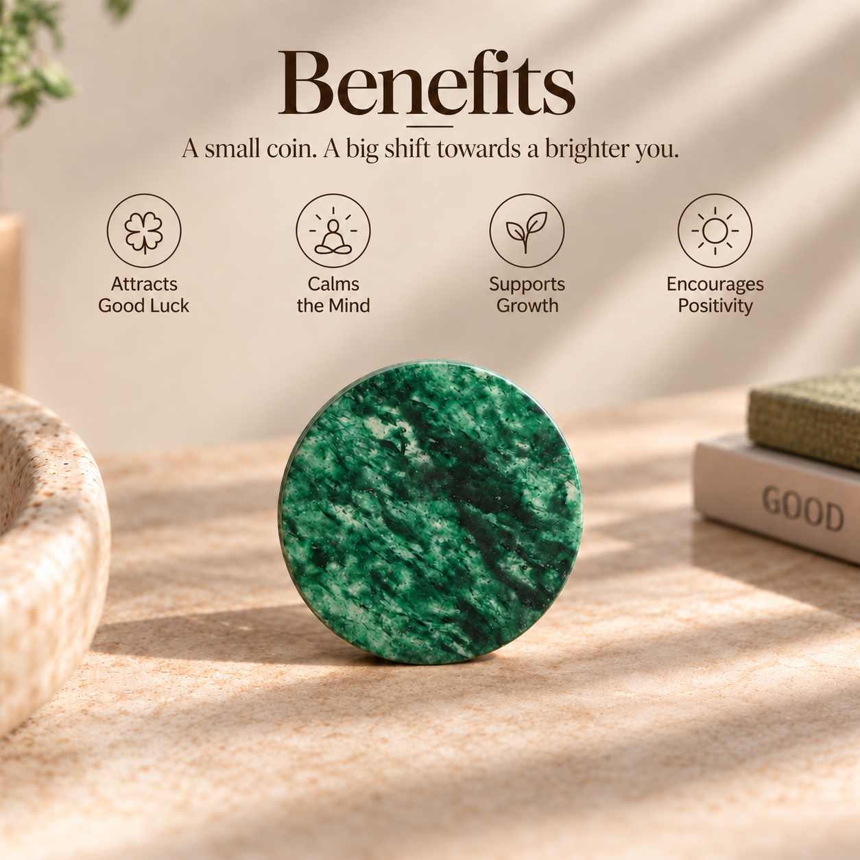 Green Aventurine Coin – Attract Growth, Luck & Prosperity